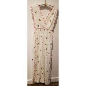 Intropia Women's Sz 40 White with Floral Print Sleeveless Maxi Dress Ruffle Trim